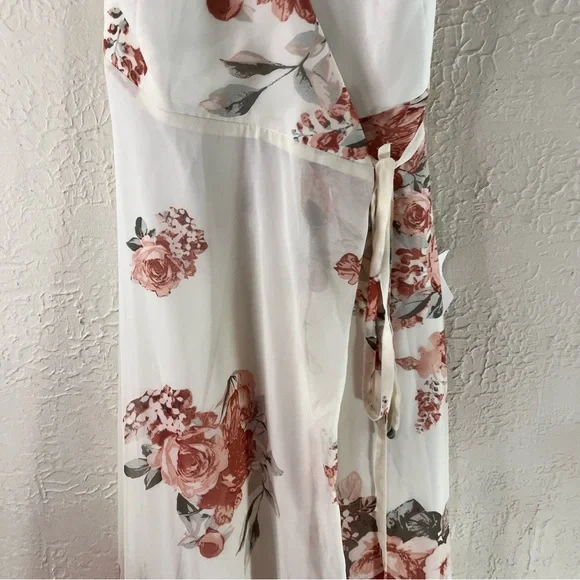 Lulu's Elegantly Inclined Cream Floral Print Wrap Maxi Dress